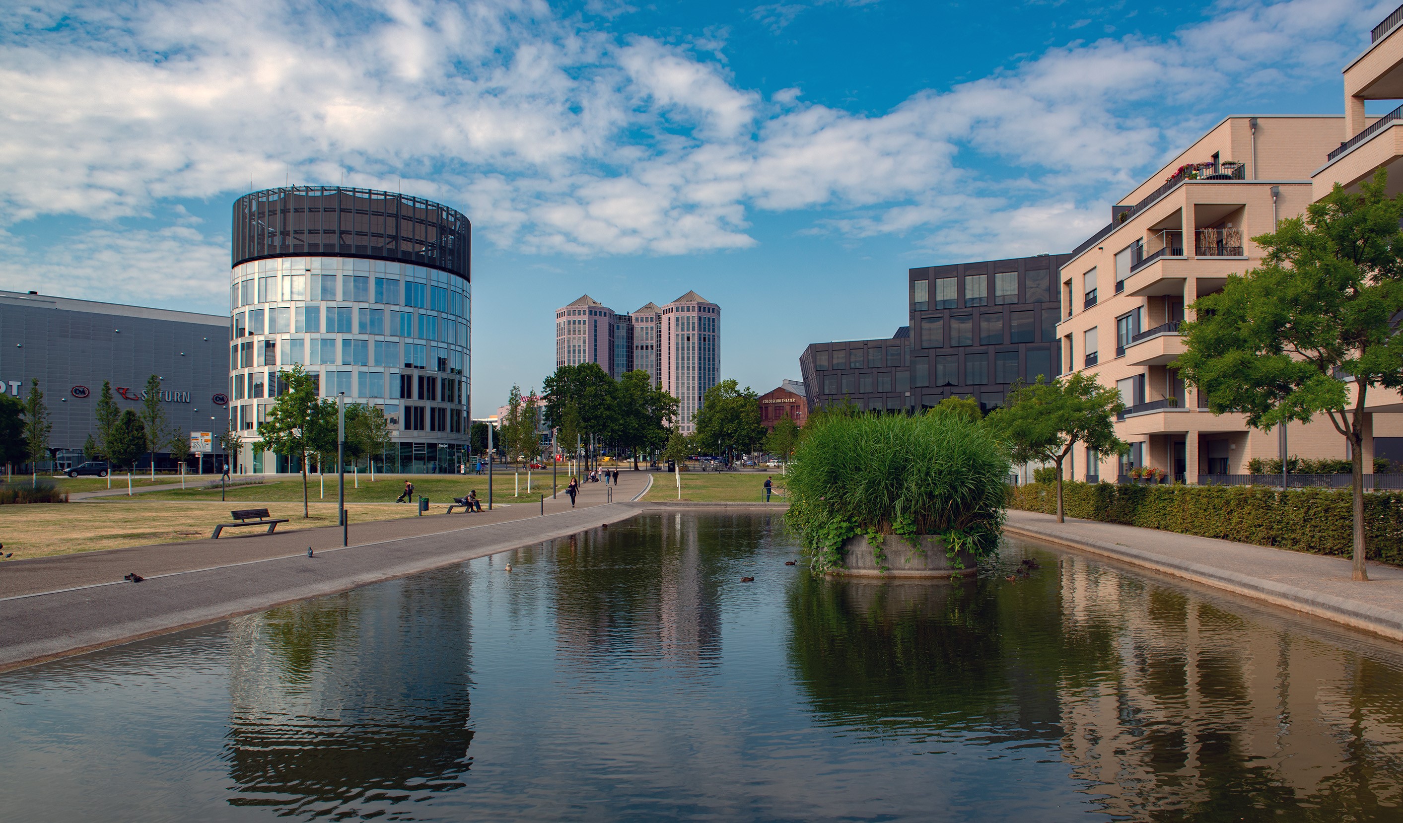 Das Bild zeigt den Blick in die Grüne Mitte im Essener Westviertel